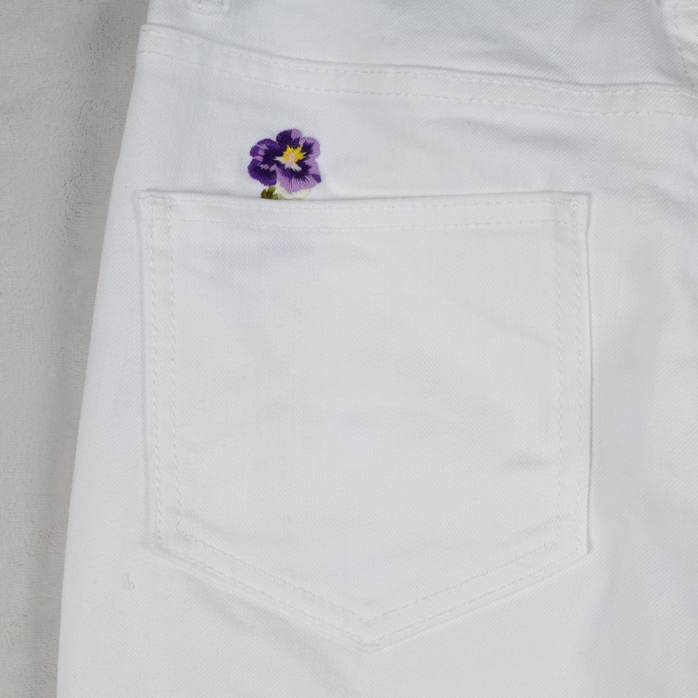 Tory Burch White High Rise Button Fly Embroidered Flower Cropped‎ Jeans Size 27 - Picture 13 of 16